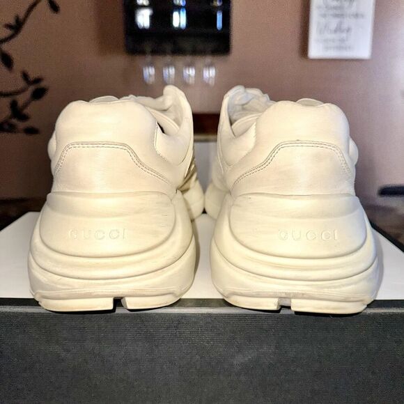 Gucci Rython Men's Distressed Logo Leather Sneakers in Cream - Picture 12 of 14